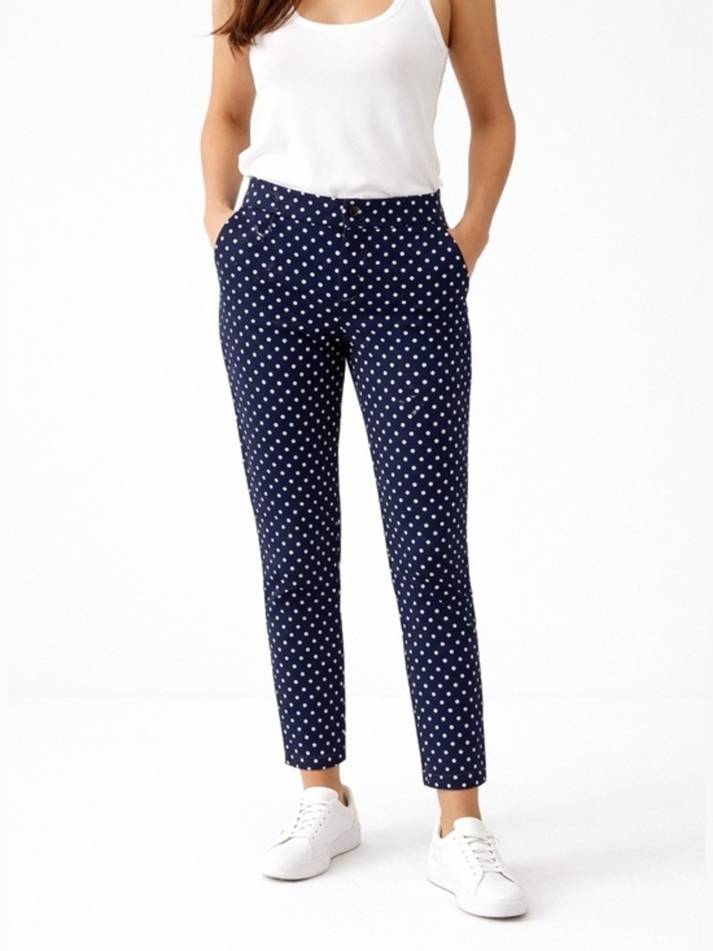 NWT Marilyn Monroe Navy & White Polka Dot Tapered Summer Pants Size 12